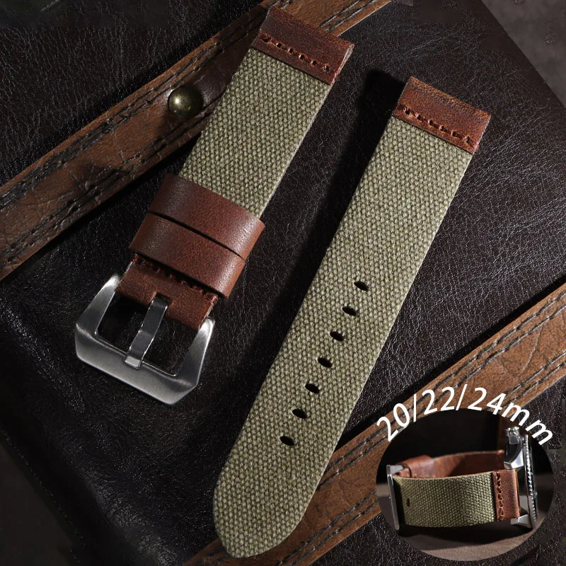 20mm 22mm 24mm Nylon Leather Strap for Seiko for Omega Watchband Retro Canvas Bracelet Sport Quick Release Replacement Wristband