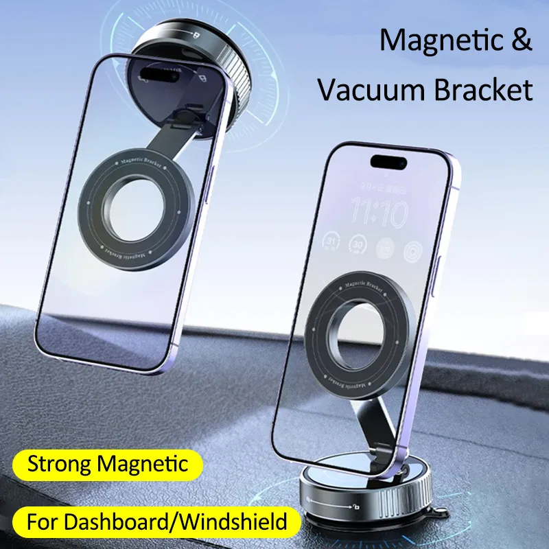 Penyangga Ponsel Magnetik Lipat & Penghisap Vakum untuk Magsafe iPhone 17~12 Pro Max, Dudukan Ponsel di Dashboard Mobil