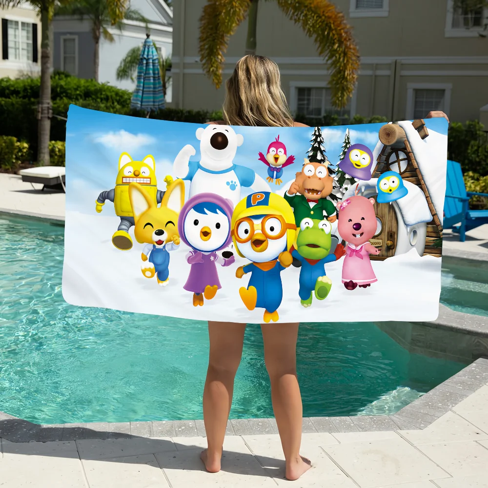 Cartoon Cute P-Pororoes-S Pinguin-Handtuch, weiches Pool-Geschenk für Reisen, Fitnessstudio, Dusche, Camping, schnell trocknendes Sport-Handtuch, großes Strandtuch