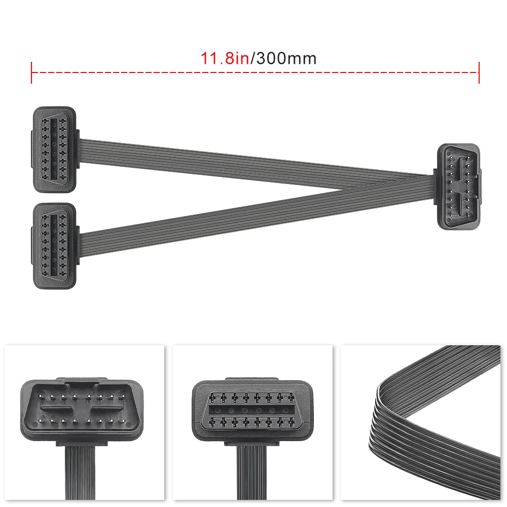 16pin 30 cm OBD2 Verlängerungskabel Dual Connector Y Splitter Stecker auf Buchse Verbindung OBD 2 Auto Werkzeug 2 IN 1 Stecker für ELM327