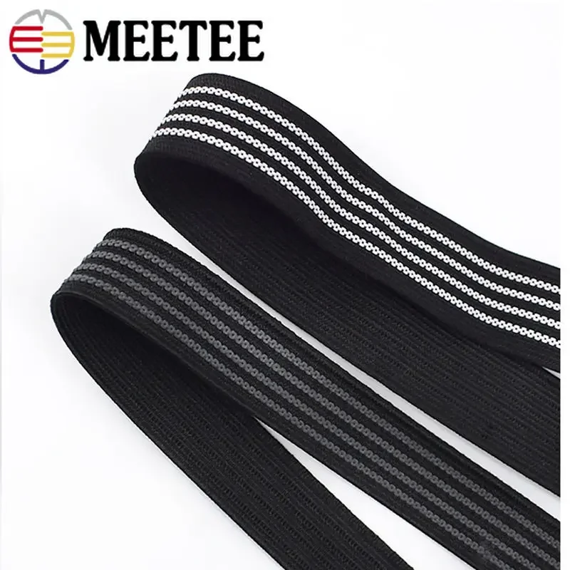 

10/20Meters 20/25mm Striped Non-slip Elastic Band Black Rubber Ribbon for Clothing Backpack Belt DIY Garment Sewing Accessories