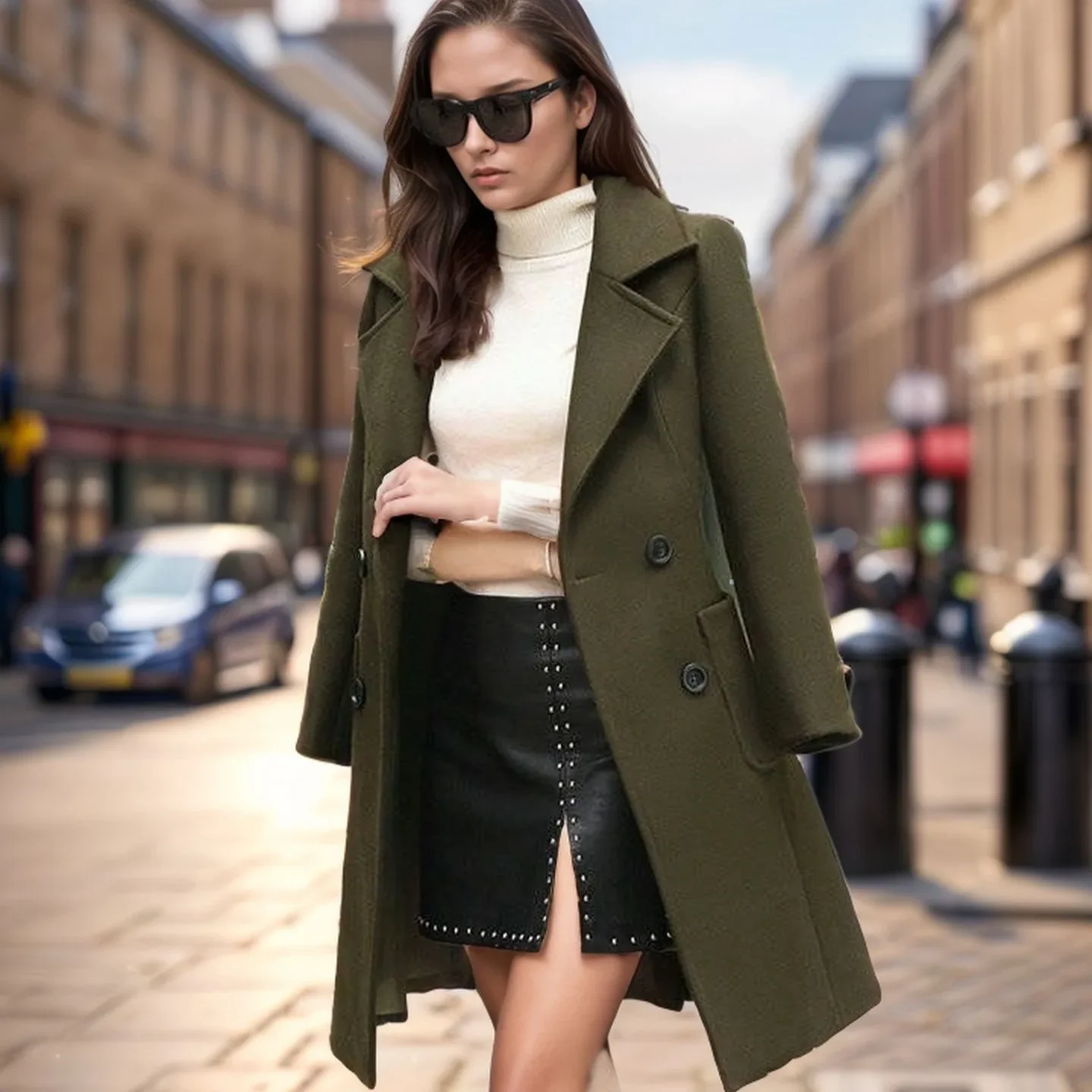 Autumn Winter Elegant Woolen Long Sleeve Flap Pockets Female OuterwearSolid Color Fashion Loose Jacket Trench Coat For Women