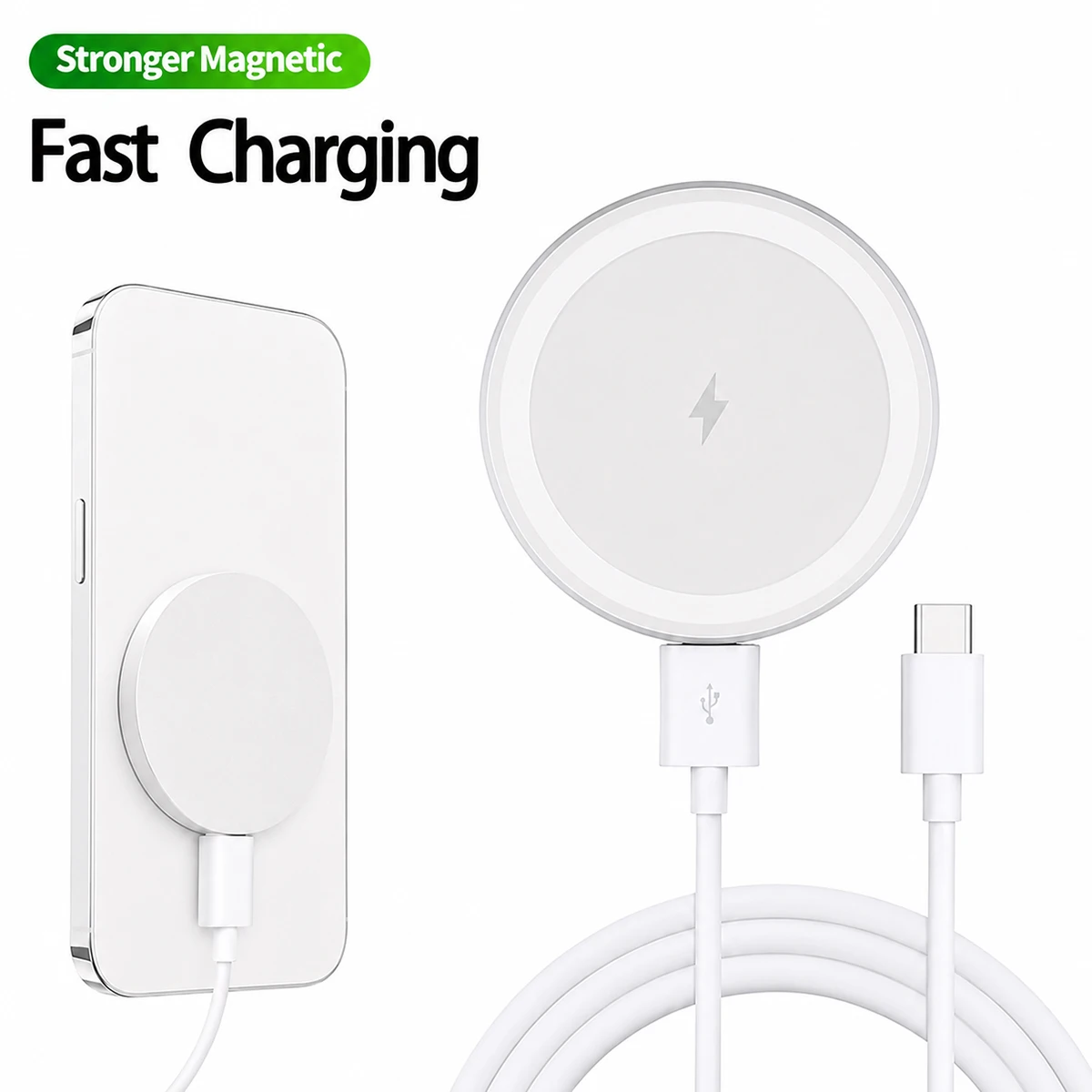 Carregador Sem Fio Ultra Fino de 15W, Base de Carregamento Rápido Qi com Tamanho Compacto de 6cm, Design Leve e Portátil para Mesa, Quarto e Viagem