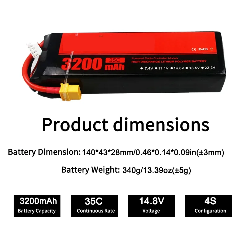 High Power Reliable 3200mAh 4S 14.8V 35C Lipo Battery with Long Cycle Life For RC Model Aircraft
