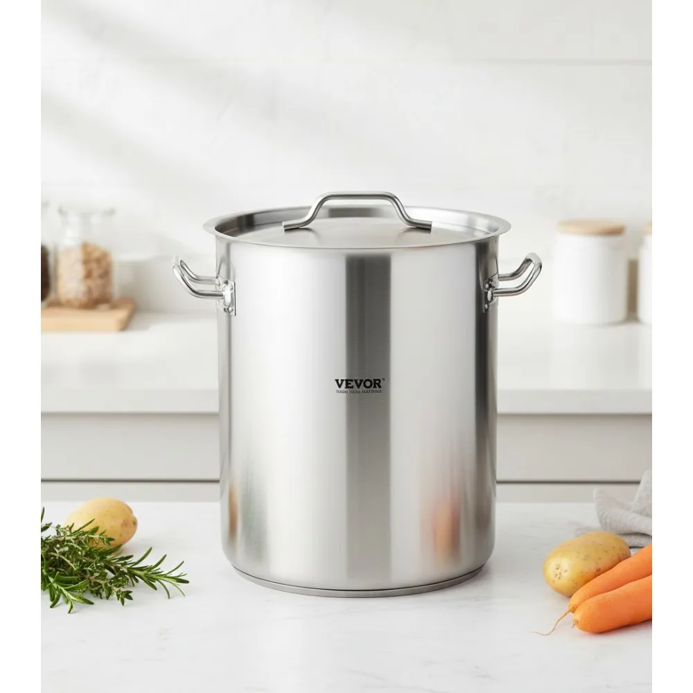 

42-литровая коммерческая кастрюля из нержавеющей стали с ситечком и крышкой, сверхпрочная кастрюля для крупных групп и мероприятий