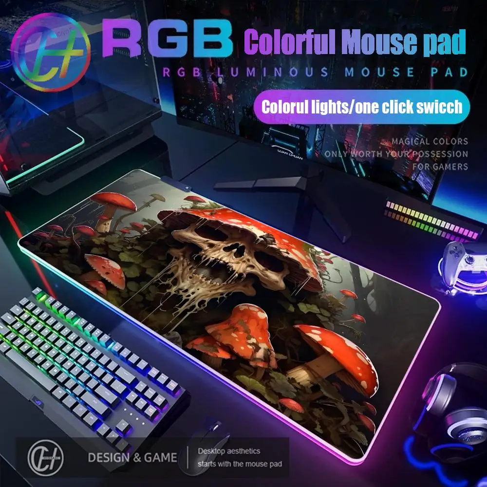 

2026 HYBXAXC Mouse Pad RGB Gaming Mouse Pad Desk Mat HD Gamer Large LED Light XXL Folkloric cow skull RGB Gaming Mouse Pad