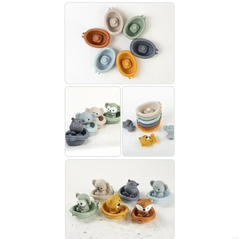 赤ちゃん安全フローティングスタッキングボート動物指人形インタラクティブお風呂おもちゃ幼児の感覚発達 15UB