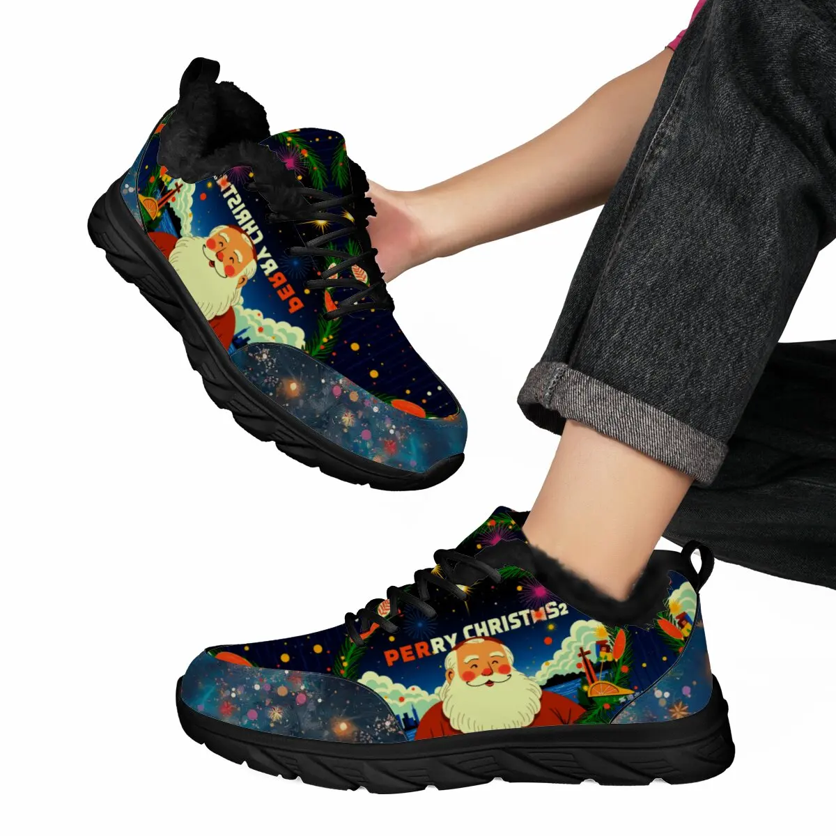 

Christmas Plush Men Gym Training Walking Shoes Men Lightweight Comfortable Non Slip Sneakers Durable Casual Athletic Sneakers