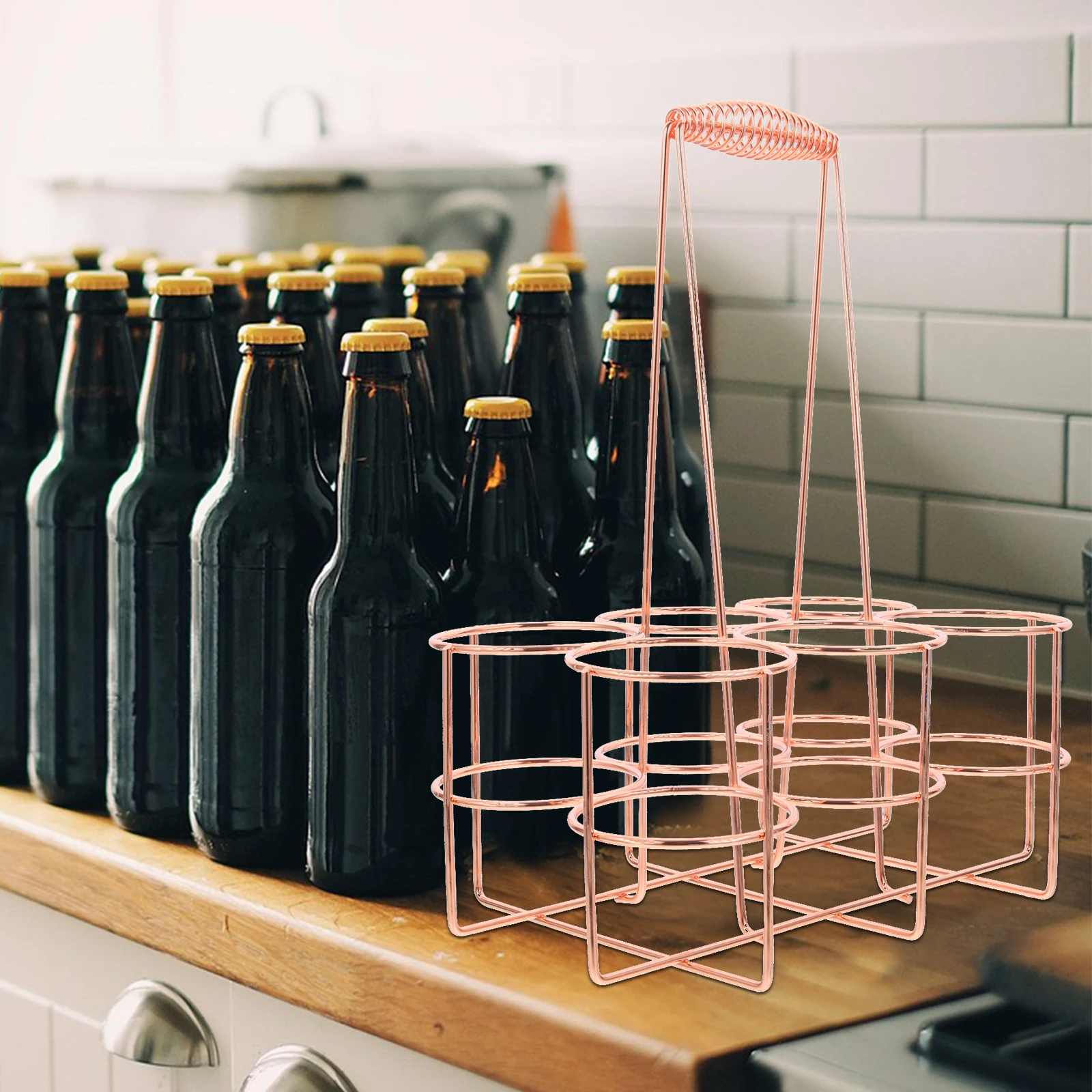 

Portable Beer Rack Iron Drinks Carrier Handheld Organizer Soda Storage Holder Non-Slip Handle Home Bar KTV Use