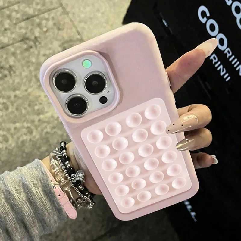 Luxury 3D Suction Cup Stand Litchi Pattern Phone Case For iPhone 16 15 14 Pro Max Plus 11 12 13 Pro 14 15 Plus XR XS Max Cover