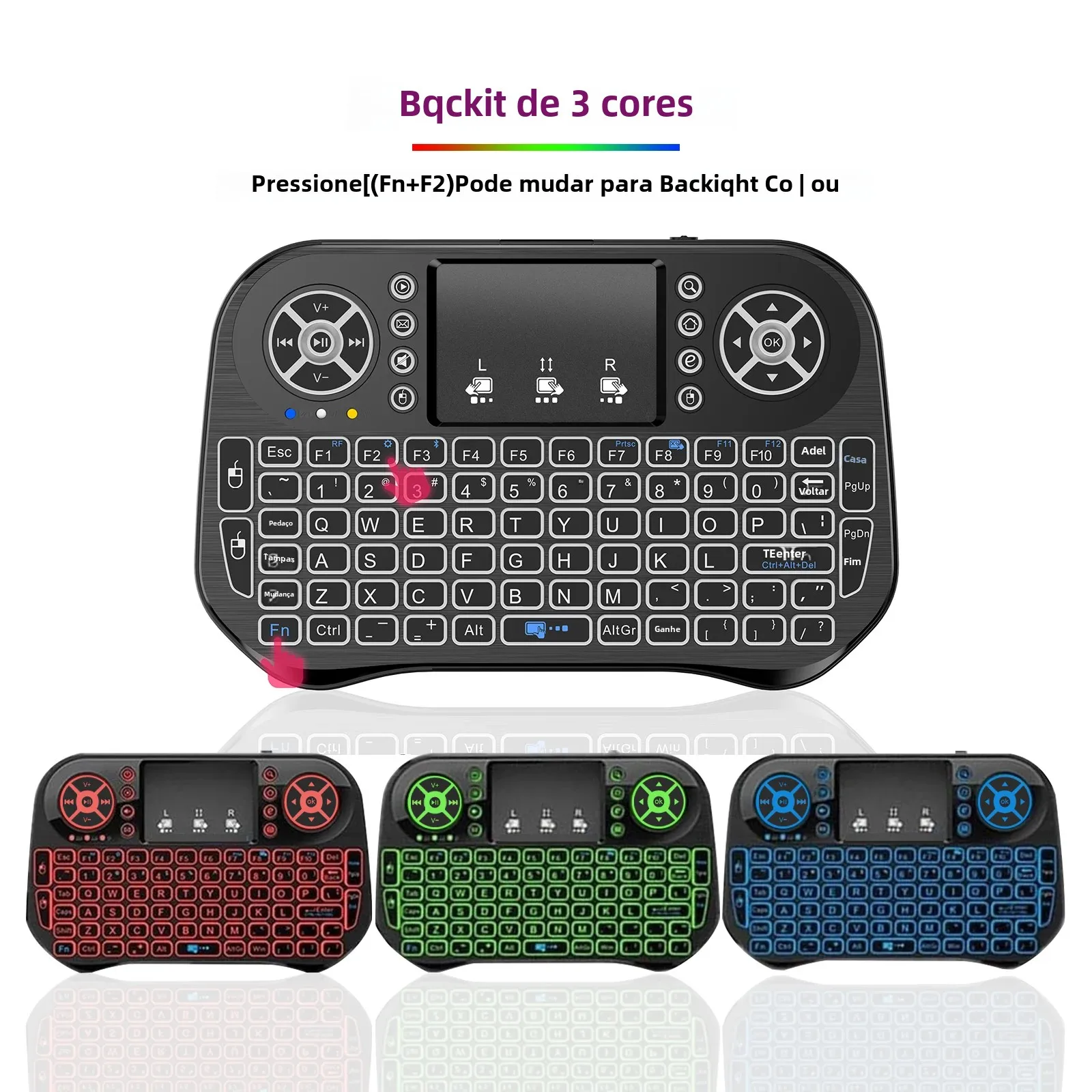 Mini teclado sem fio iPazzPort com combinação de mouse touchpad, Bluetooth e controlador retroiluminado 2.4G para Android Box, PC, HTPC, mesa