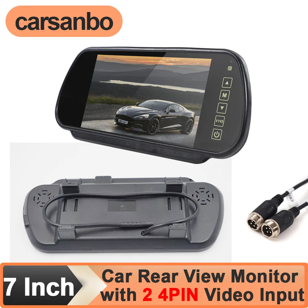 

Carsanbo HD 7 Inch Monitor Touch Screen Car Rear View Mirror with 2 4PIN Video Input Remote Control Clip on Car Original Mirror