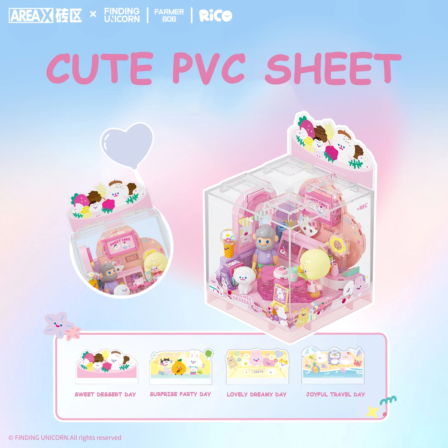 AREAX FINDING UNICORN FARMER BOB RiCO Happy Holiday Assembly Building Blocks Stack Brick Box Desktop Decoration Toys Adult Gifts