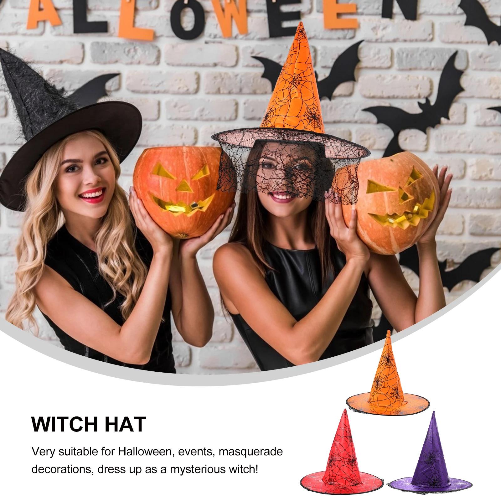

3 Pcs Witch Hat Halloween Hats Accessories Headpiece Lace Cloth Cosplay