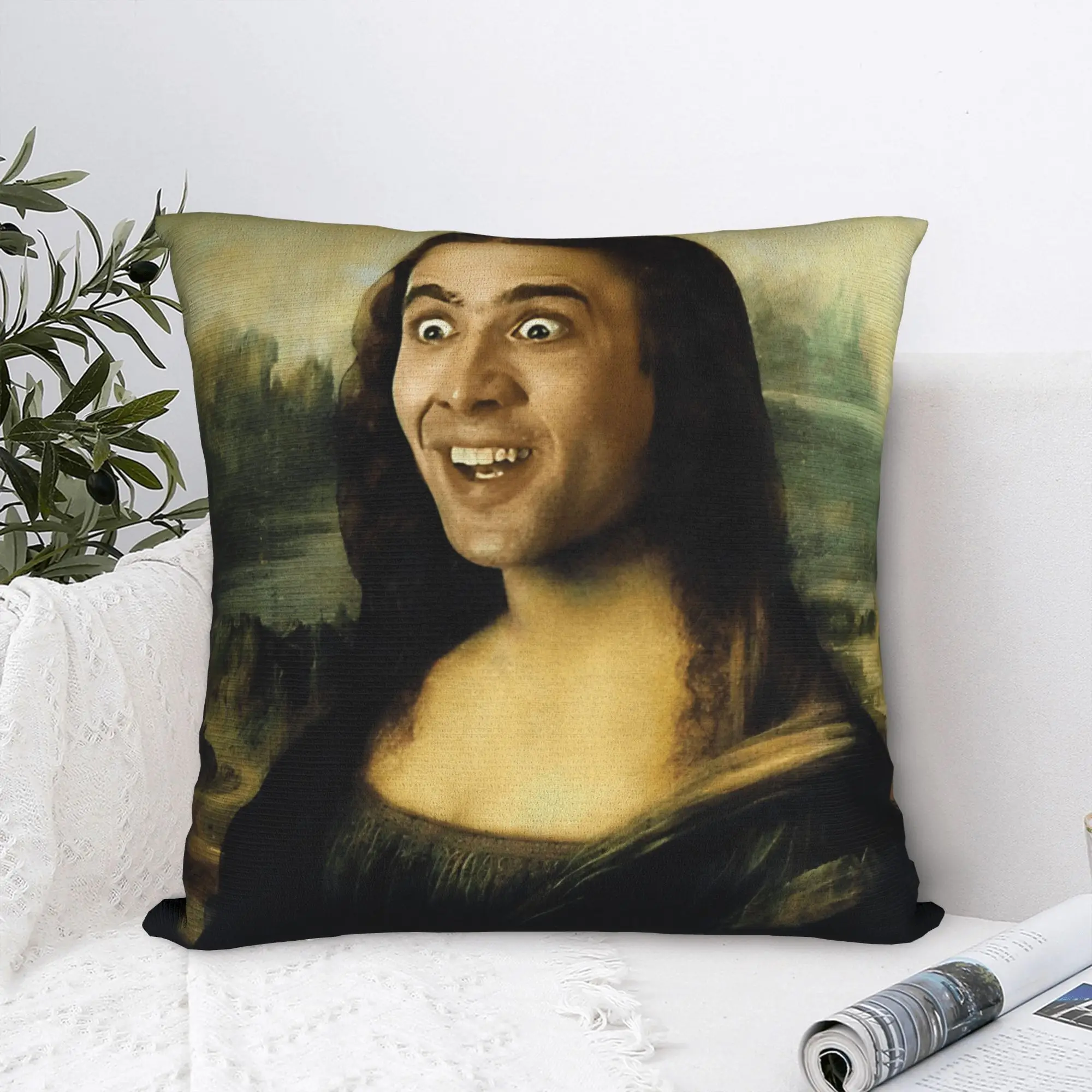 

Pillow Cover Funny N-Nicolas C-Cage as the Mona Lisa Retro Trendy Pillow Case For Sofa Home Decor Pillowcases