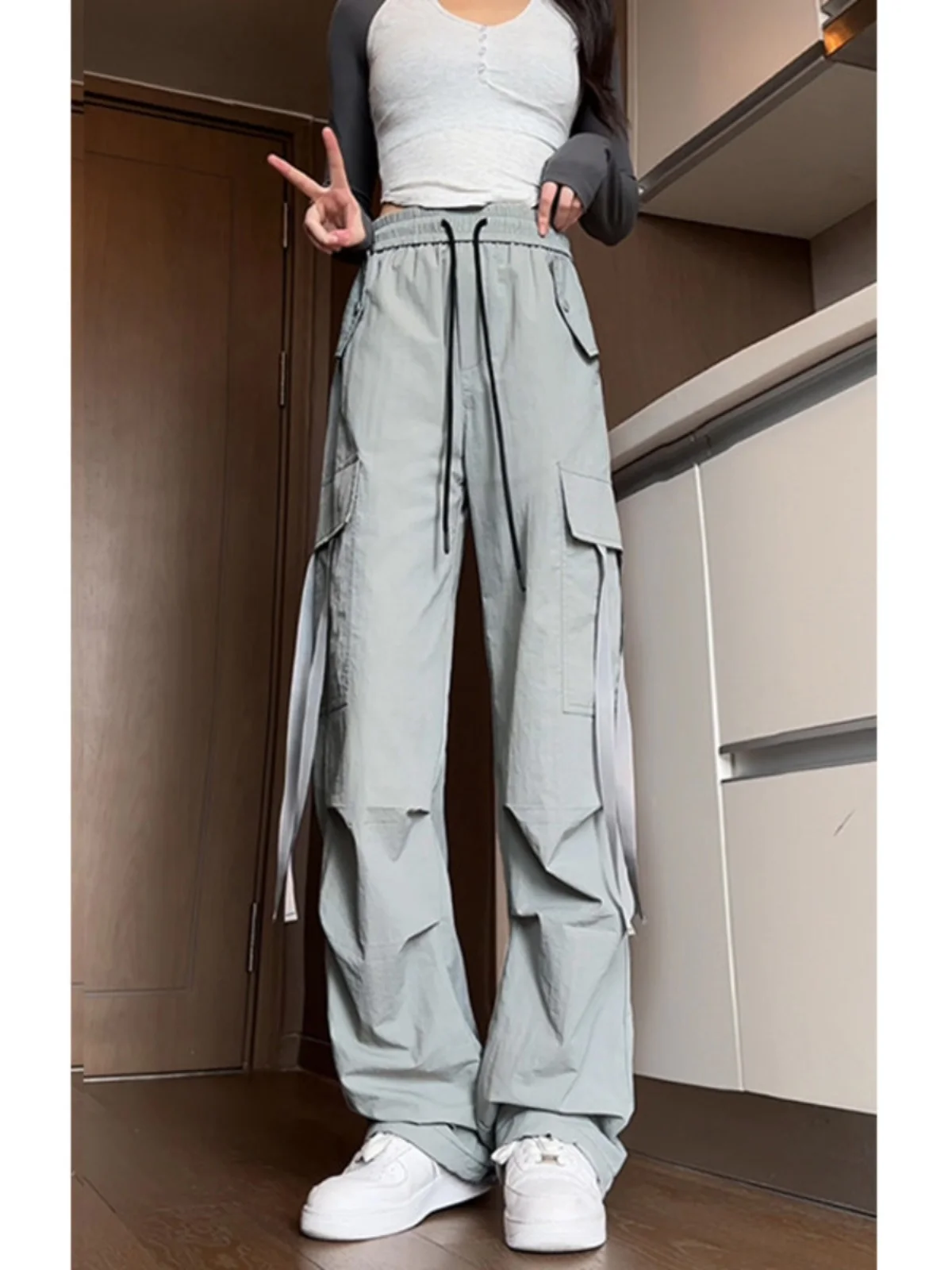 

Men's Outdoor Waterproof Work Trousers American Sle Straight Leg Wide Leg Long Pants Spring Autumn Cargo Pants Casual Leisure