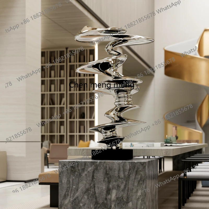 

Electroplating silver geometric abstract sculpture ornament FRP hotel floor-to-ceiling sales department decoration