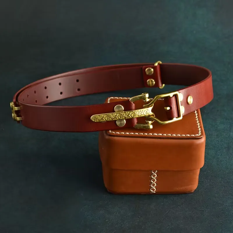 Ceinture en cuir de vachette véritable faite à la main pour homme, cuir de vachette supérieur, ceinture de document originale, design de luxe rétro, laiton, jeans pour homme, cowboy, 3.8cm