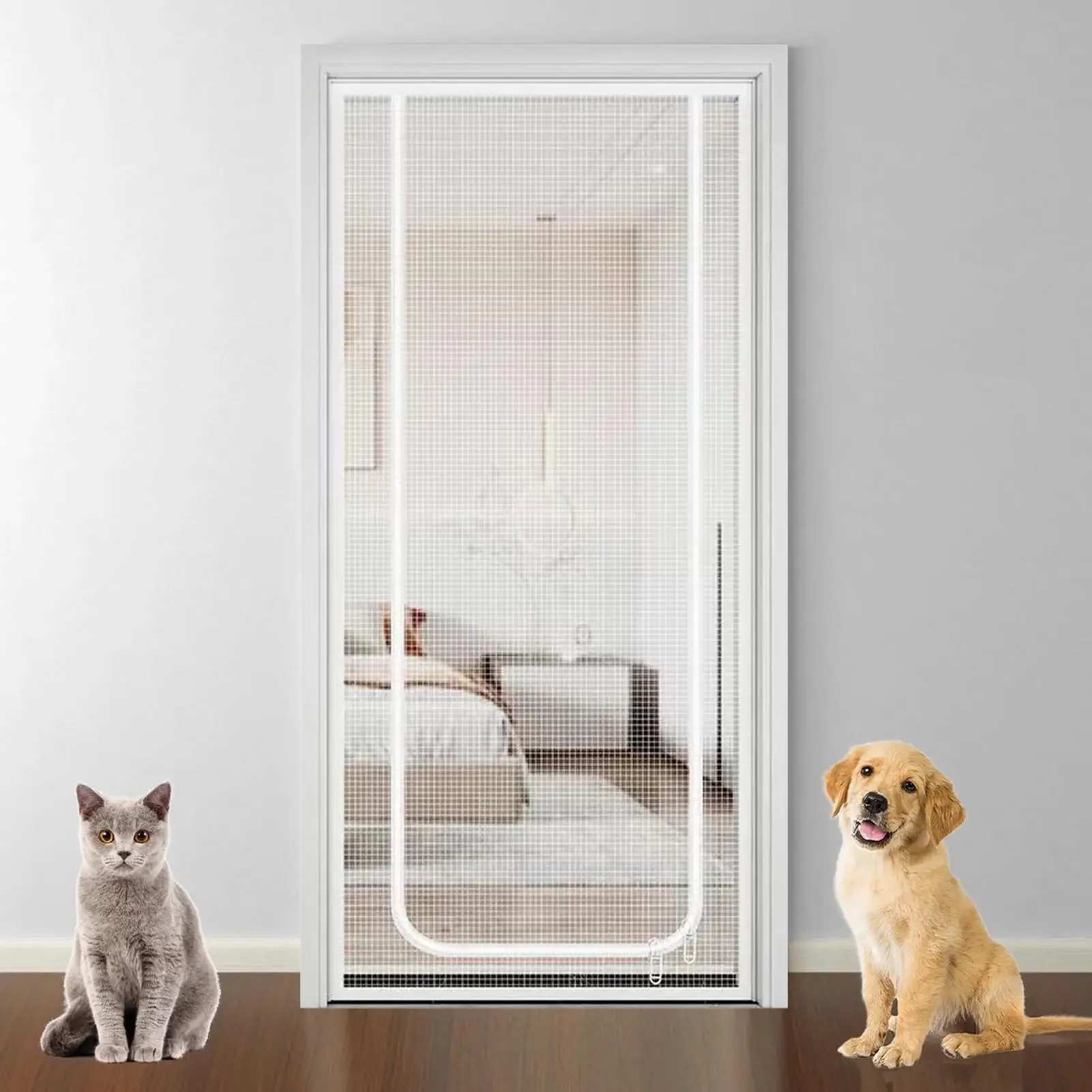 Cat Zippered Gate 220x90x0.2cm Portable Proof Protector Mesh Zipper Closure Screen Cat Door PET Door Screen