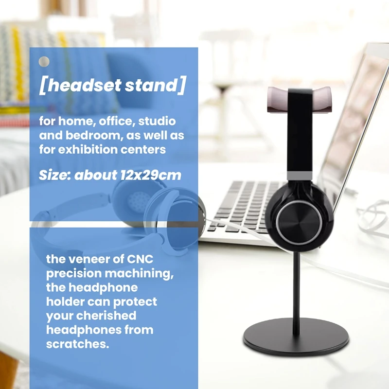 Headphone Stand, Headset Holder Made Of Walnut Wood & Aluminium, Natural Walnut Gaming Headphone Holder With Heavy Base