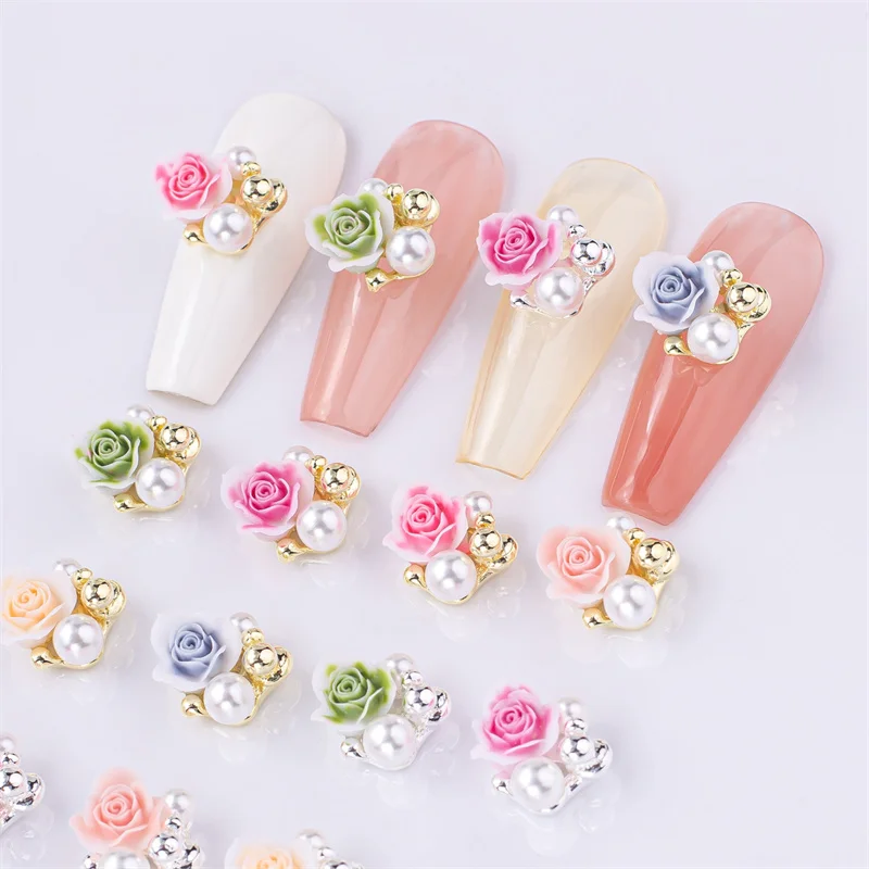 10 unids/lote de diamantes de imitación de lujo para decoración de uñas, decoración de perlas, dijes para uñas, piezas de gemas de aleación para adornos de manicura, accesorios para uñas