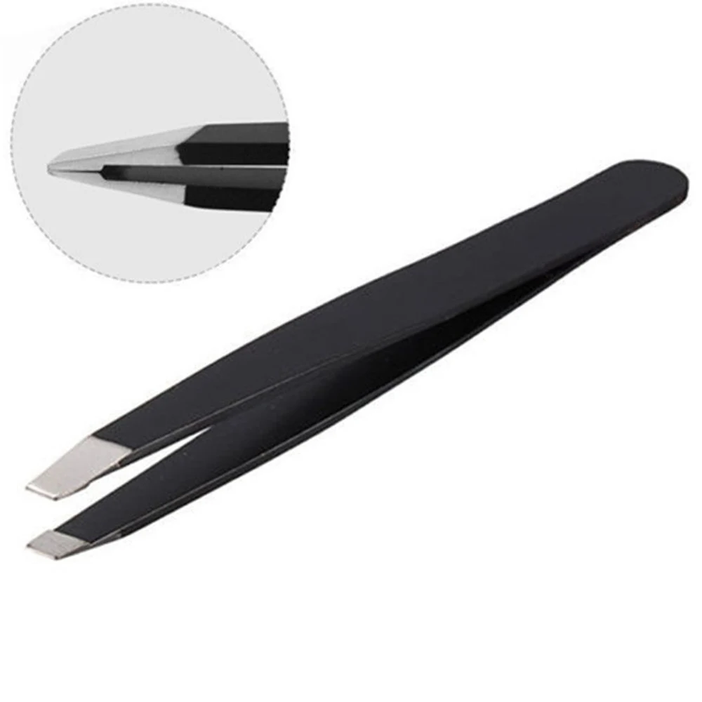 1pc Professional Slant Tip Eyebrow Tweezer High-Quality Stainless Steel Hair Removal Tool Non-Slip Tweezer Makeup Accessory