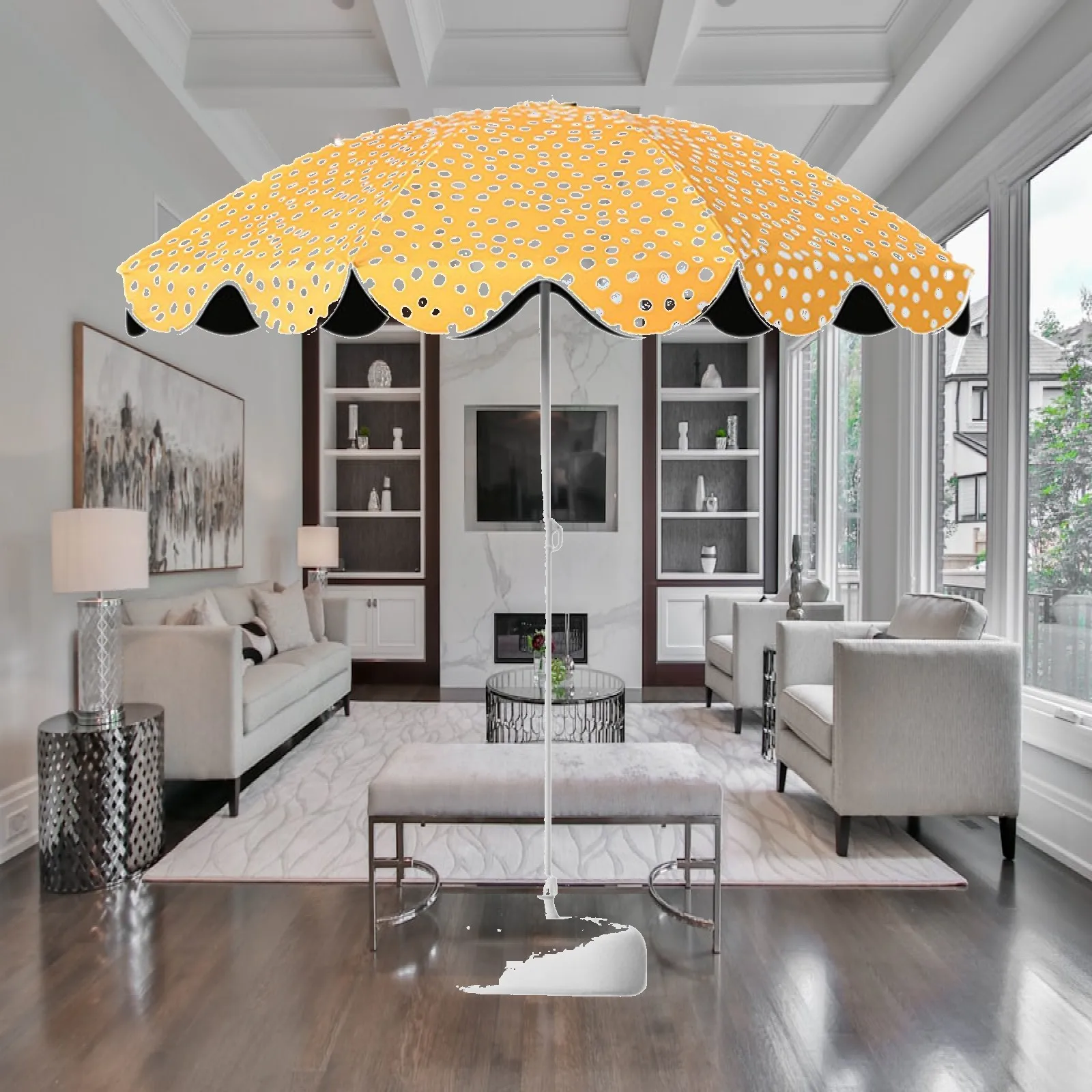 Beach Umbrella Lightweight Portable Sun Shade Wind Resistant Garden Parasol with Water Resistant Fabric for Travel Picnic