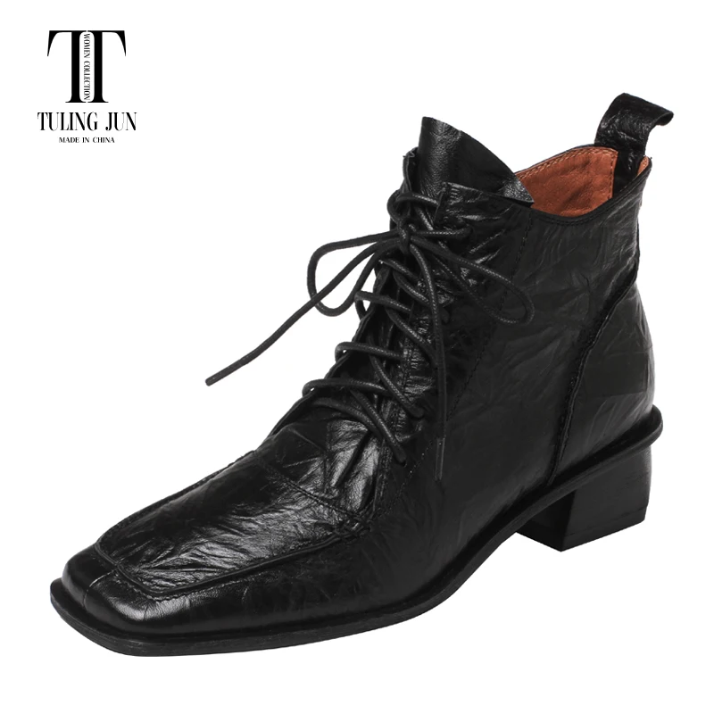 TULING JUN 2024 Autumn Winter Women's Shoes Square Toe Medium Heel Retro Literature And Art Comfort Hot Sales Boots For Women L