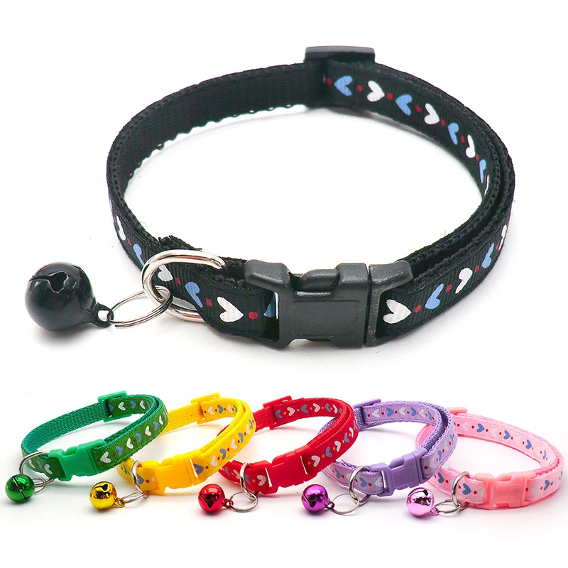 Adjustable Cat Collar with Bell Colorful Safety Pet Collars Cats Supplies Puppy Kitten Buckle Necklace Pet Leash Cat Accessories