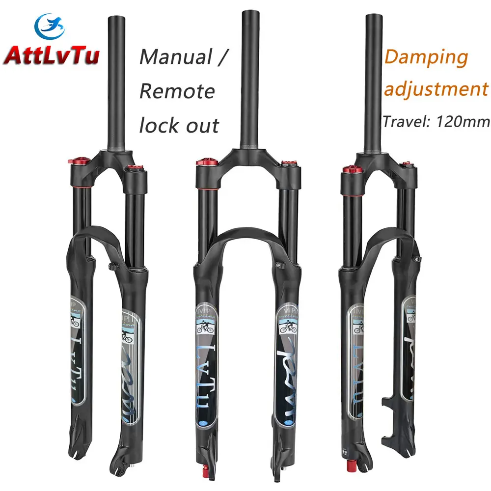 

AttLvTu MTB Air Suspension Fork, 26, 27.5, 29 Travel 120mm, Rebound Adjust, 1-1/8 Straight or Tapered Tube, QR 9mm, Ultralight