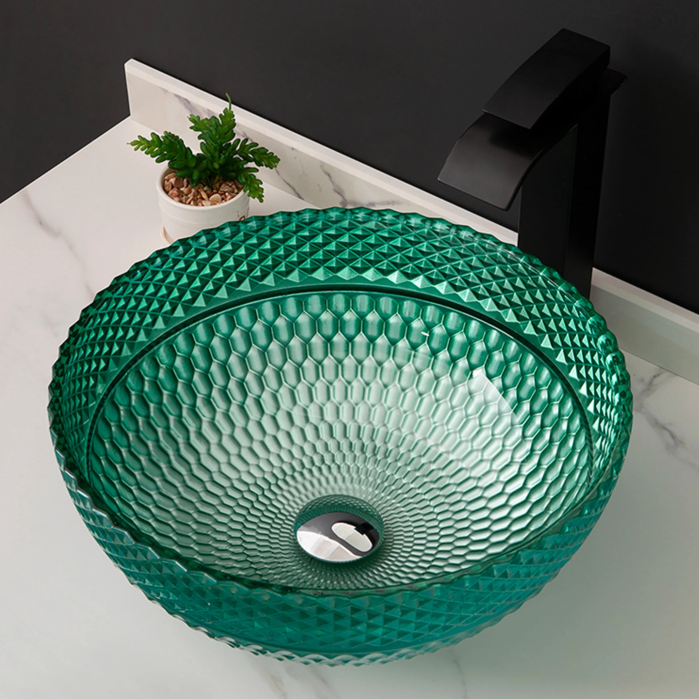 

Tempered Glass Washbasin Round Washbasin Light Luxury Hotel Bathroom Countertop Basin With Drain Pipe