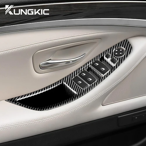 Para BMW 5 Series F10 F11 520i 520D 523i 525i 528i 530i 2010-17 Placa de manija de puerta Interior de coche cubierta decorativa ABS de fibra de carbono