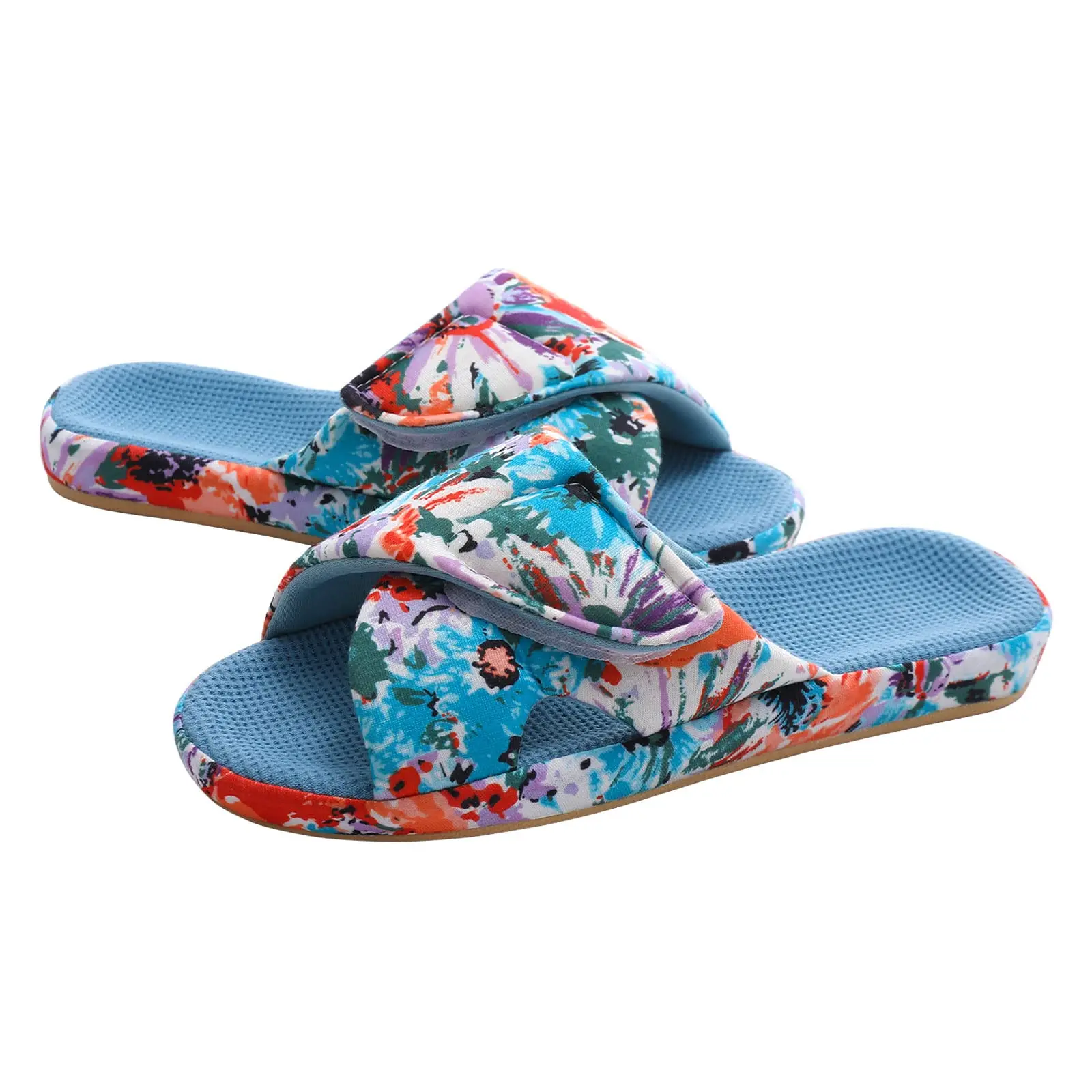 Goosecret Women Waffle Cotton Slides Memory Foam Flat Sandals Indoor Casual Comfort Home Shoes With Arch Support Printed Slipper