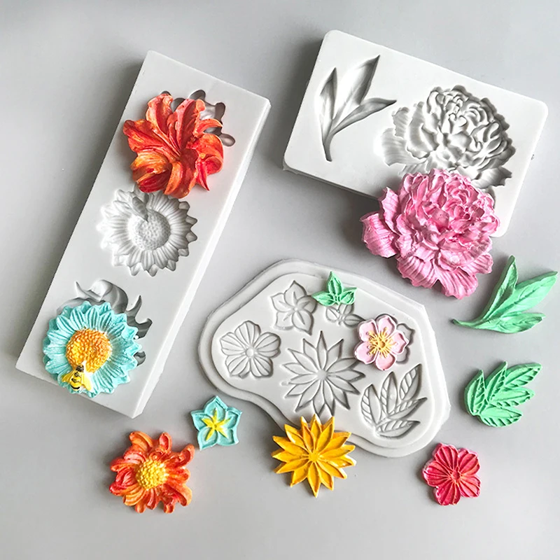 1PC 3D Flower Leaf Petal Embossed Silicone Mold DIY Fondant Pastry Frozen Cake Baking Tools Epoxy Candle Plaster Resin Mold