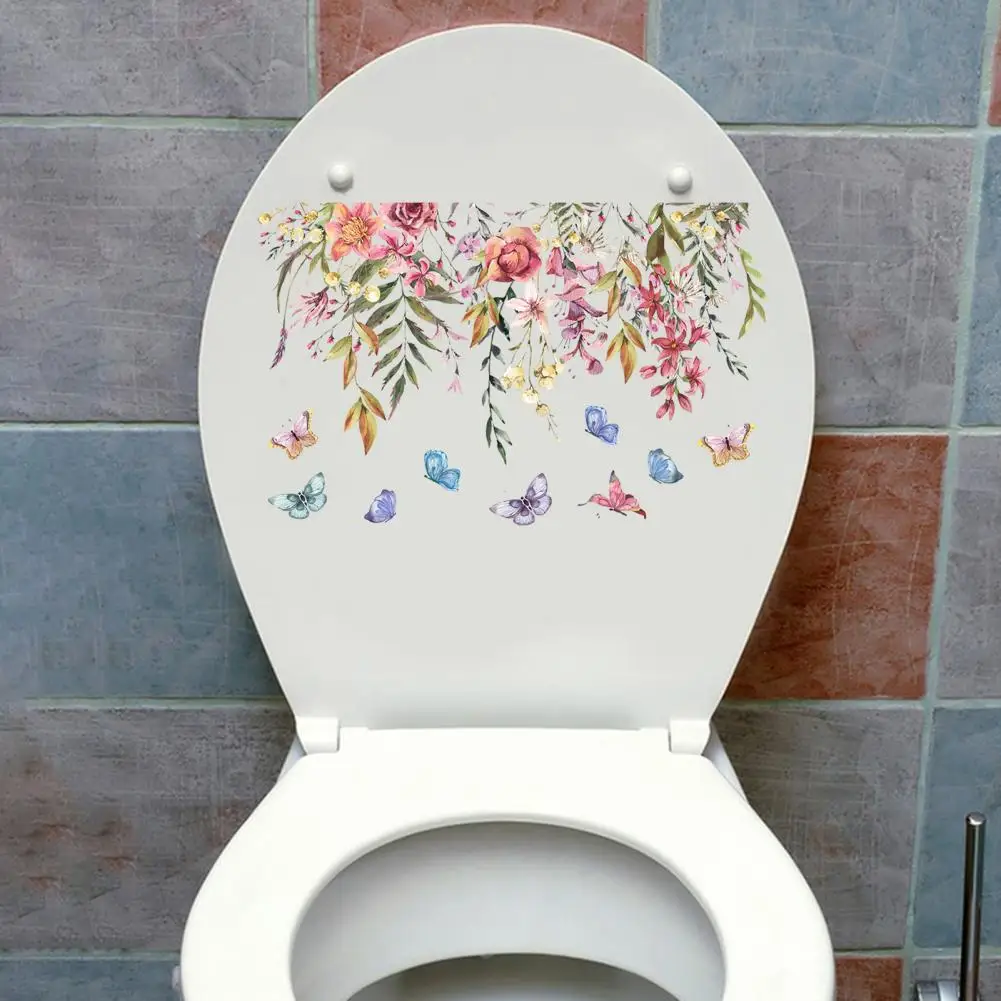 Bathroom Decor Sticker Cute Toilet Seat Sticker Vibrant Flower Butterfly Toilet Sticker Long-lasting Pvc Decal for Home Bathroom