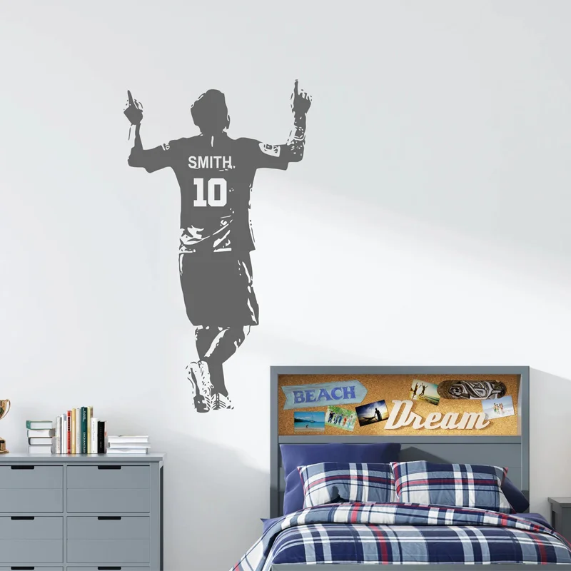 Personalized Soccer Player Name and Number Wall Decal Football Sport Decor Home Boys Teenager Room Custom Team Wallpaper G005