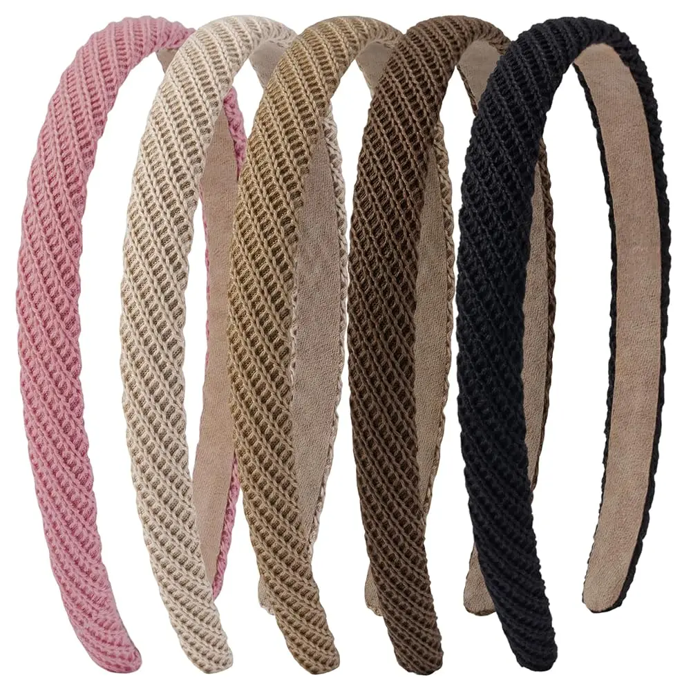 

Набор из 5 повязок на голову для женщин и девочек, нескользящие вязаные повязки для волос, модные аксессуары для волос