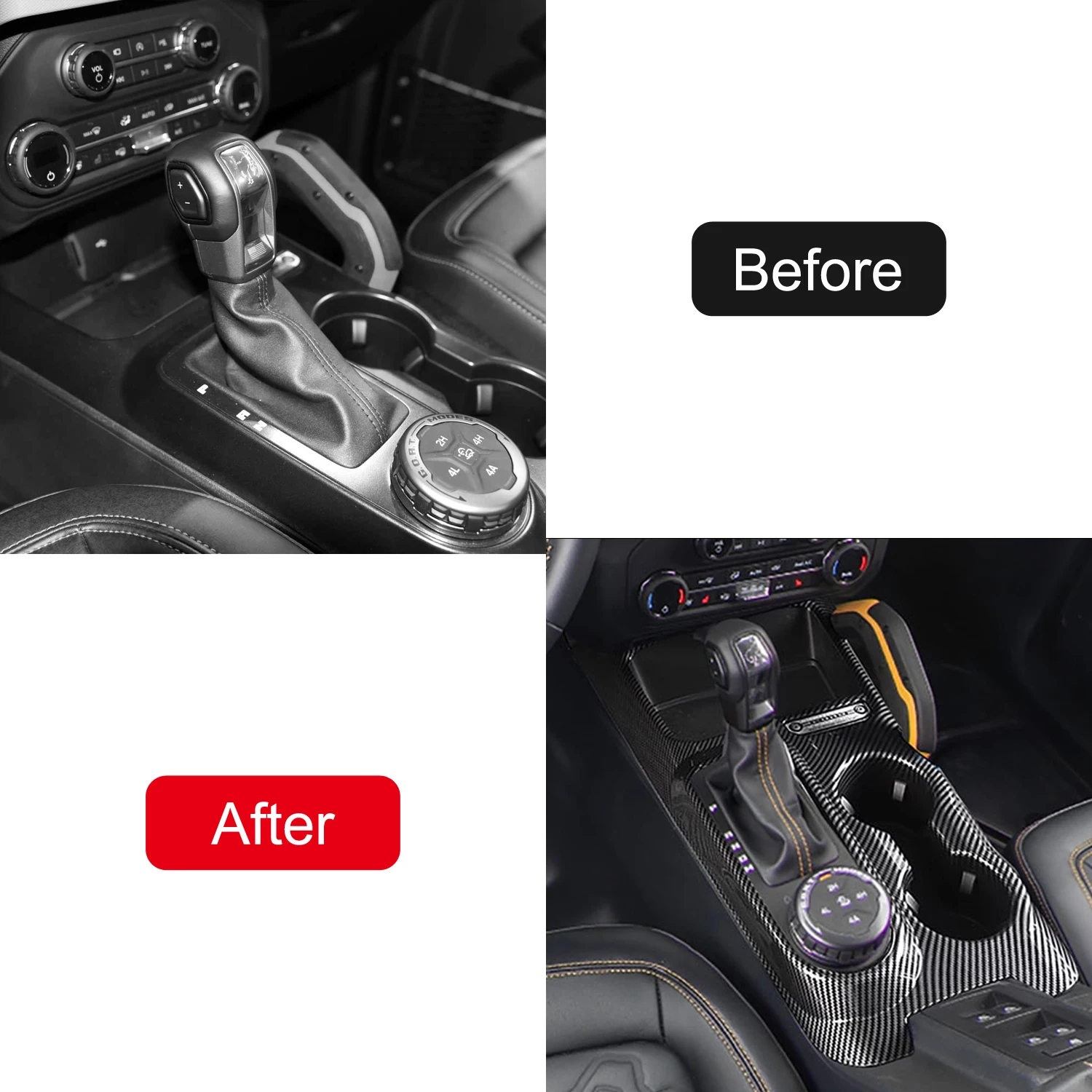 LHD! Car Accessories for Ford Bronco 2021 2022 2023 2024 2025 Carbon Fiber Printed Interior Console Gear Shift Panel Cover Trim