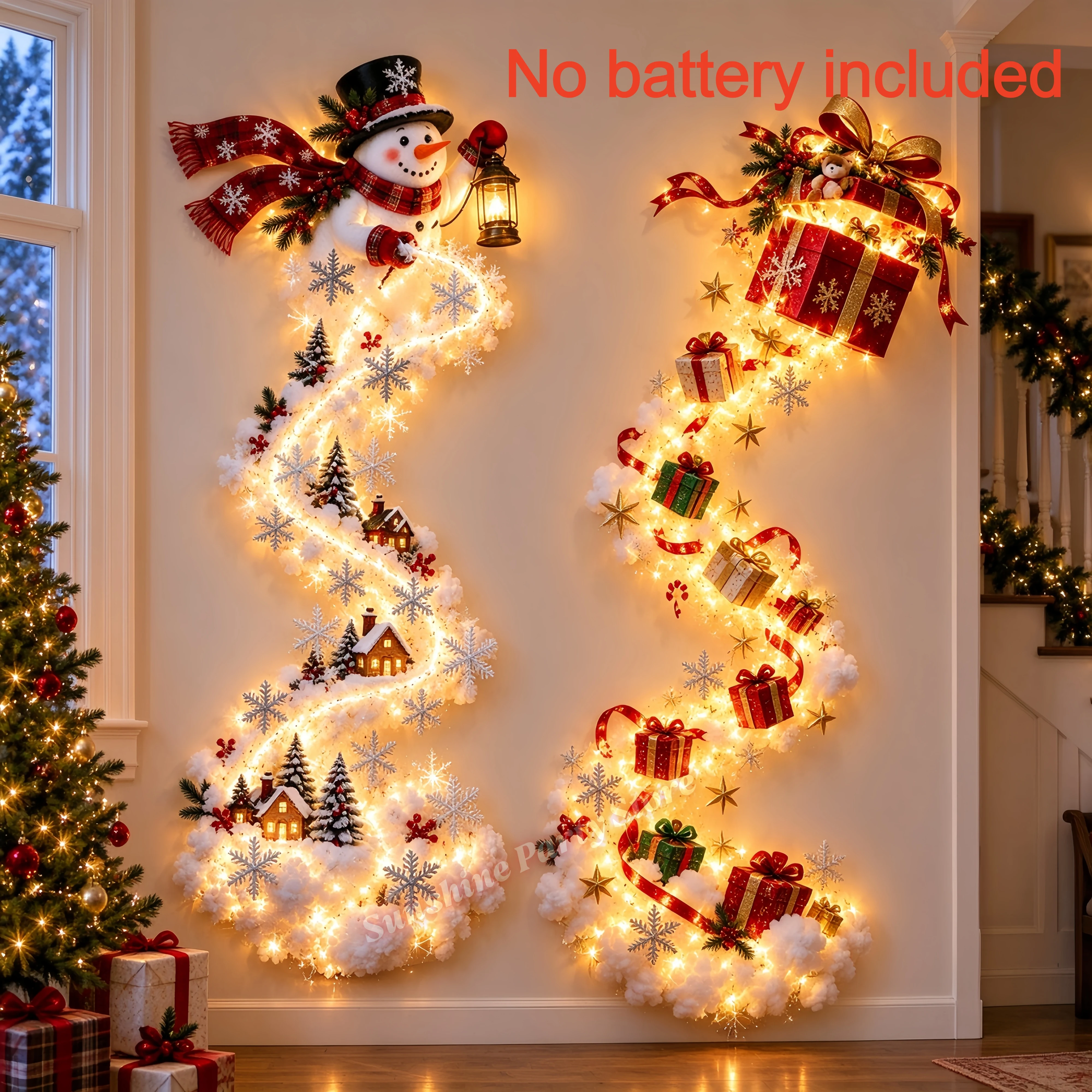 Christmas Magic Trail Wall Light Snowman Spiral Lighted Wall Hanging Ornament LED Warm Light Decor Navidad (Requires Assembly)