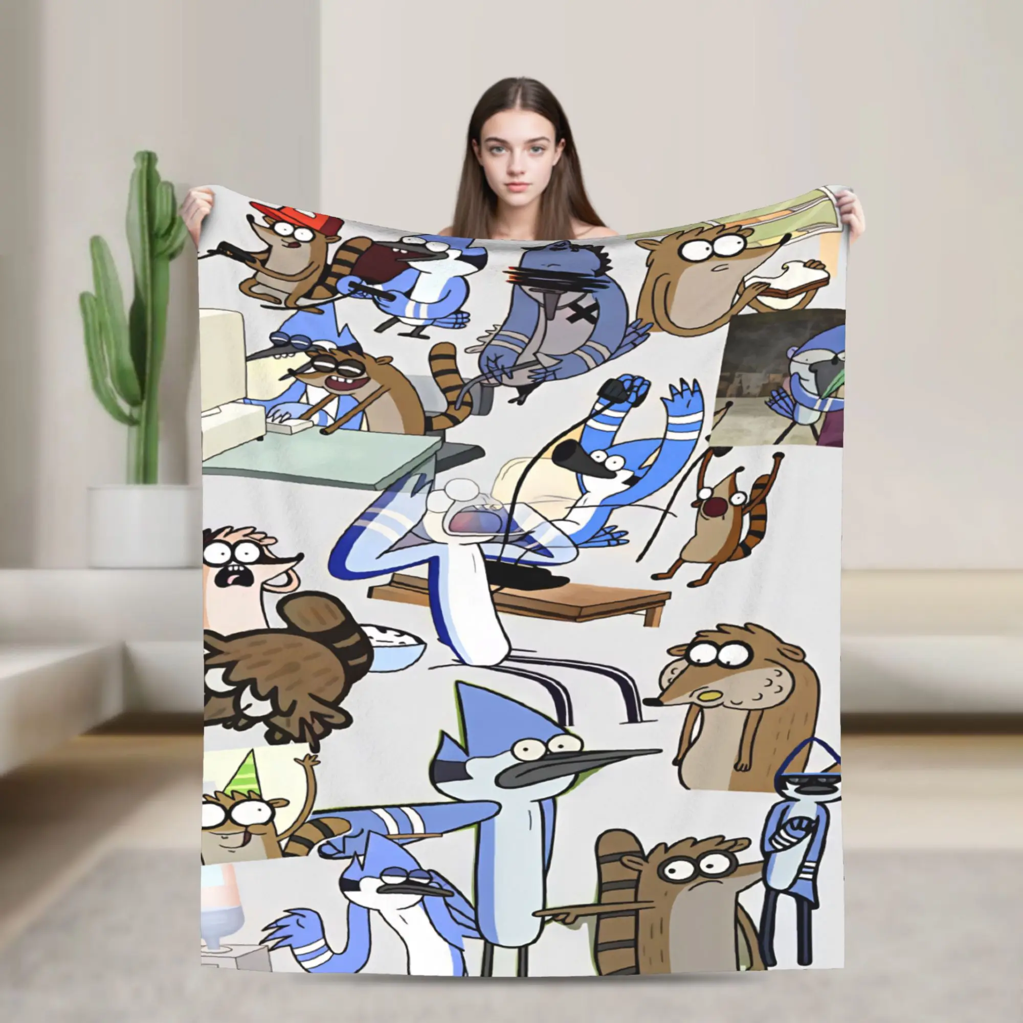 Mordecai And Rigby Regular Show Cartoon Characters Throw Blanket Cozy Fashion Blanket For Bedroom Flannel Bedspread Bed Cover
