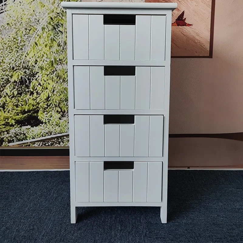 White Solid Wood 4 Drawer Storage Cabinet Bathroom Locker Chest for Family Room Parent Child Organization All Solid Wood