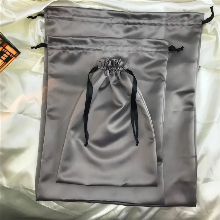 Custom Silk Satin Drawstring Care Bag Custom Wigs Storage Dust Proof Packaging Pouch Reusable Sack Handbag Shoes Travel Bag