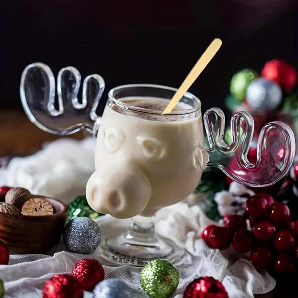 200ml Glass Cup Creative Elk Cute Reindeer Mug Wine Beer Water Juice Milk Glasses Drinkware Shot Cups Christmas Gift