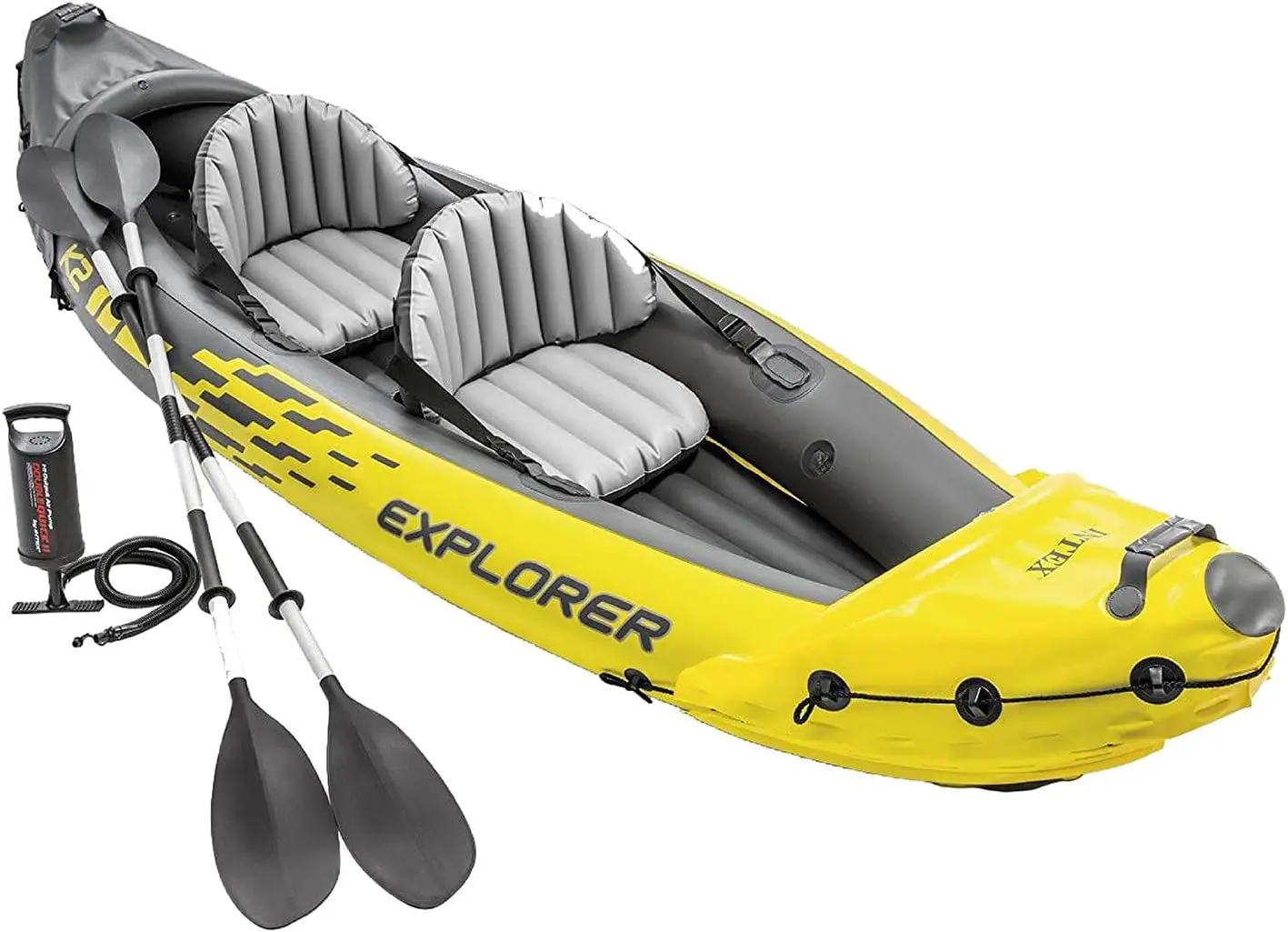 

68307EP Explorer K2 Inflatable Kayak Set: Includes Deluxe 86in Aluminum Oars and High-Output Pump – PVC –