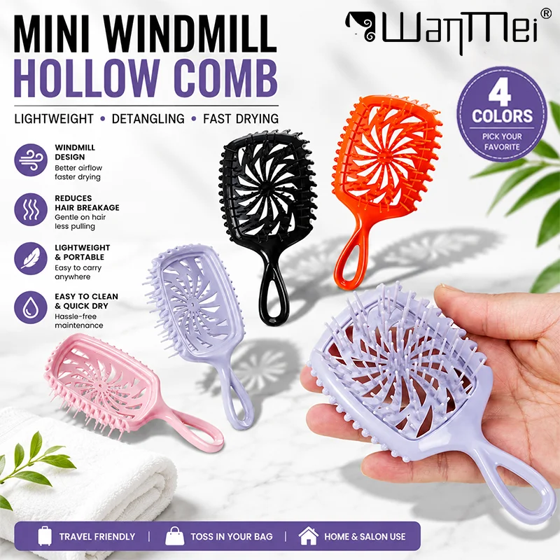 1/3 pçs mini escova de cabelo emaranhado couro cabeludo massagem pente oco para fora winmill pente anti-estático escova de cabelo salão de beleza estilo ferramenta