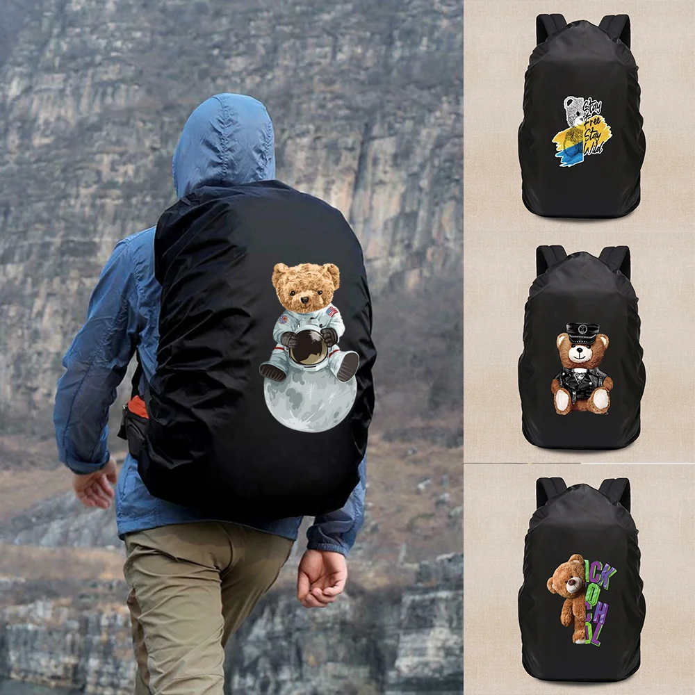 Cubierta de lluvia portátil con estampado de oso para mochilas, accesorios impermeables grandes a prueba de polvo para exteriores, Camping, senderismo, escalada, 20-70L