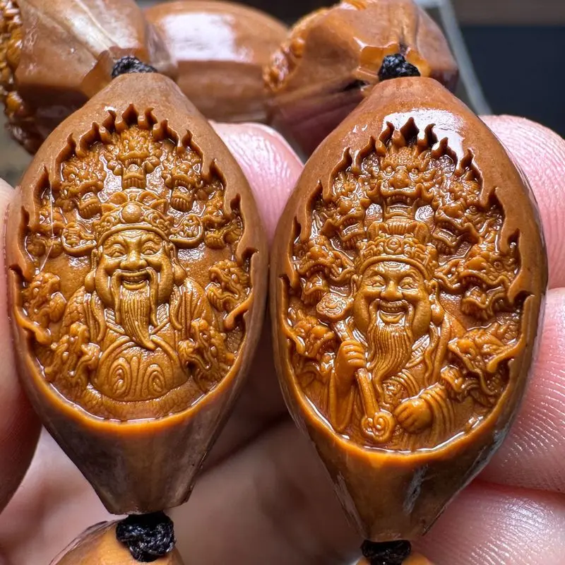 Olive Pit And Walnut Bracelet With Single Monkey Bead, Hand-Carved Accessory