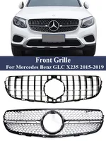 Front Panamericana GT Style Grille For Mercedes Benz GLC Prefacelift SUV Coupe X253 C253 2015-2019  Black Silver Exterior Parts