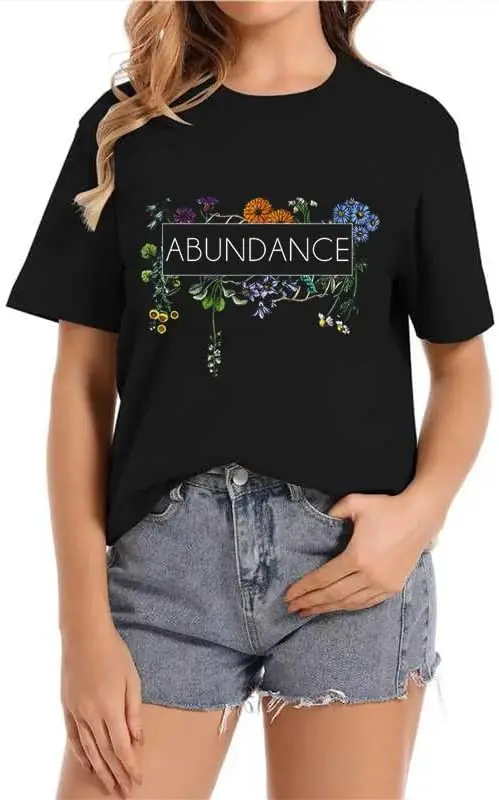 Abundance Botanicals Crew Neck Casual Short Sleeve Vintage Summer Graphic T-Shirt for Women