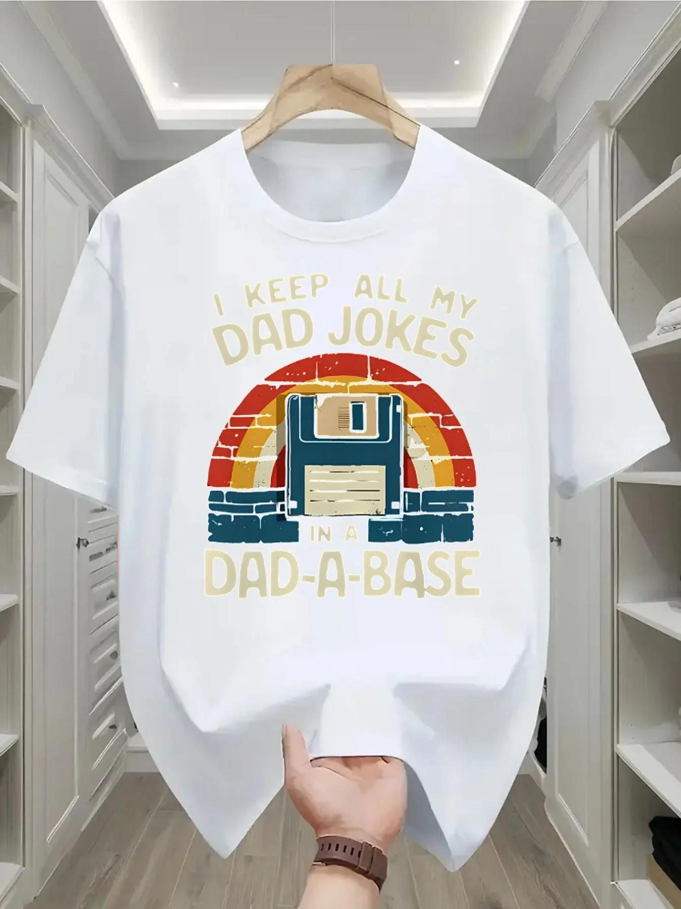 Men Cotton Tee Retro Floppy Disk Dad Jokes Graphic Short Sleeve Crew Neck Casual Street T Shirt For Tech Dads Summer Daily Tops